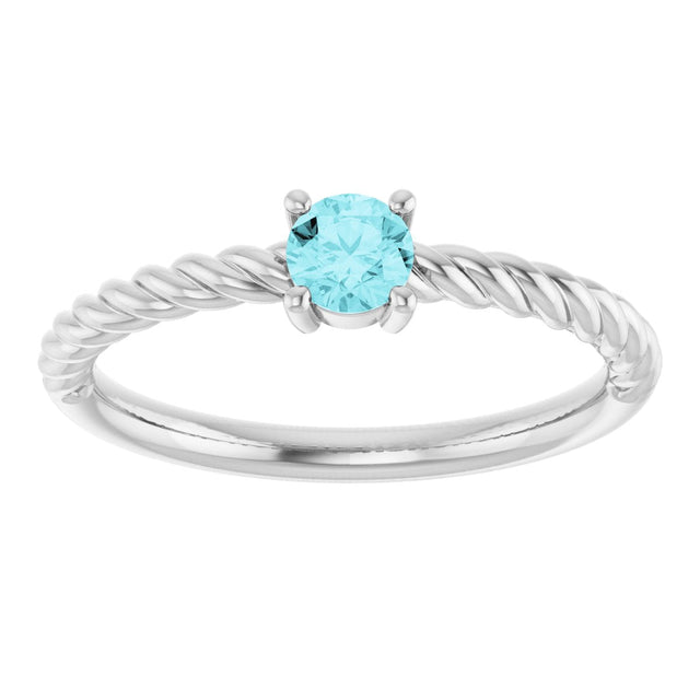 14K Gold Round Natural Blue Zircon Rope Solitaire Ring - White Gold - view 11