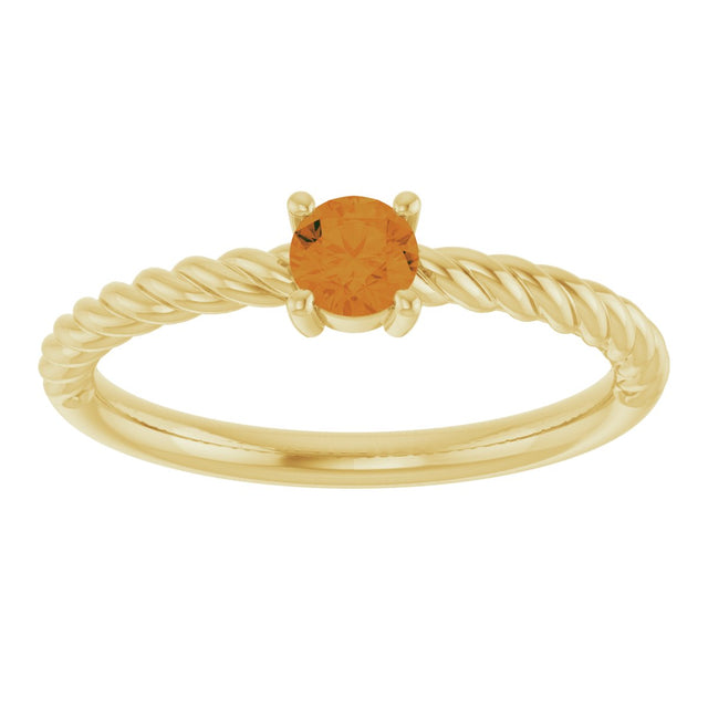 14K Gold Round Natural Citrine Rope Solitaire Ring - Yellow Gold - view 11