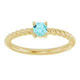 14K Gold Round Natural Blue Zircon Rope Solitaire Ring - Yellow Gold - view 11