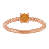 14K Gold Round Natural Citrine Rope Solitaire Ring - Rose Gold - view 13