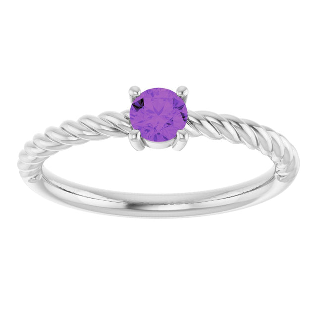 Platinum Round Natural Amethyst Rope Solitaire Ring - view 15
