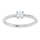 14K Gold Round Natural White Sapphire Rope Solitaire Ring - White Gold - view 11