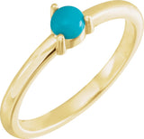 14K Gold Round Natural Turquoise Cabochon Solitaire Ring - Yellow Gold - view 3
