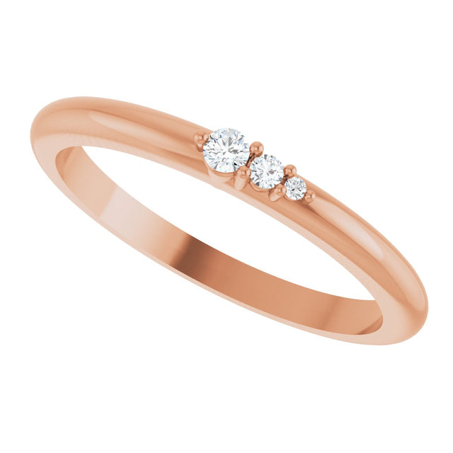 14K Gold Round Natural Diamond Graduated Stackable Ring - Rose Gold - view 10