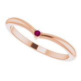 14K Gold Round Natural Rhodolite Garnet Stackable V Ring - Rose Gold - view 10