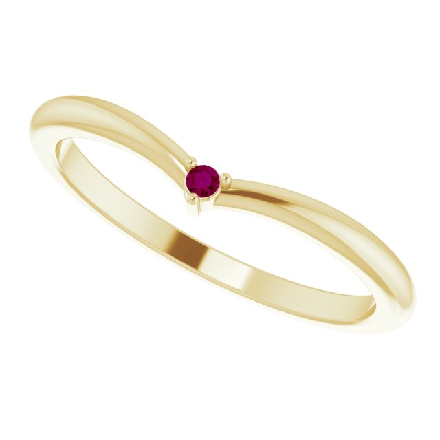 14K Gold Round Natural Rhodolite Garnet Stackable V Ring - Yellow Gold - view 10