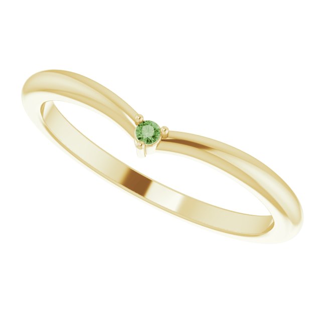 14K Gold Round Natural Green Tourmaline Stackable V Ring - Yellow Gold - view 10
