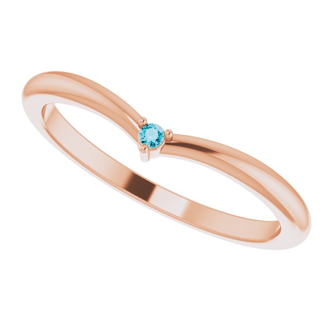 14K Gold Round Natural London Blue Topaz Stackable V Ring - Rose Gold - view 10