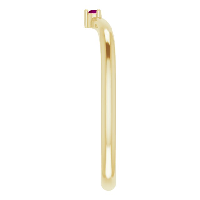 14K Gold Round Natural Rhodolite Garnet Stackable V Ring - Yellow Gold - view 9