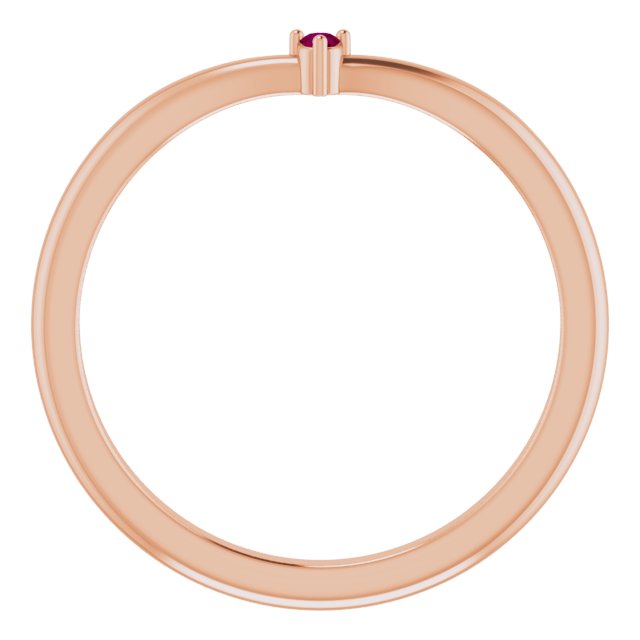 14K Gold Round Natural Rhodolite Garnet Stackable V Ring - Rose Gold - view 7