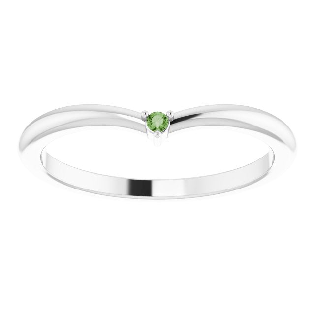 Platinum Round Natural Green Tourmaline Stackable V Ring - view 8