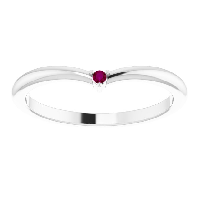 Platinum Round Natural Rhodolite Garnet Stackable V Ring - view 8