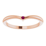 14K Gold Round Natural Rhodolite Garnet Stackable V Ring - Rose Gold - view 8
