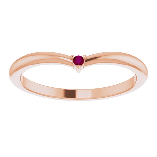 14K Gold Round Natural Rhodolite Garnet Stackable V Ring - Rose Gold - view 8