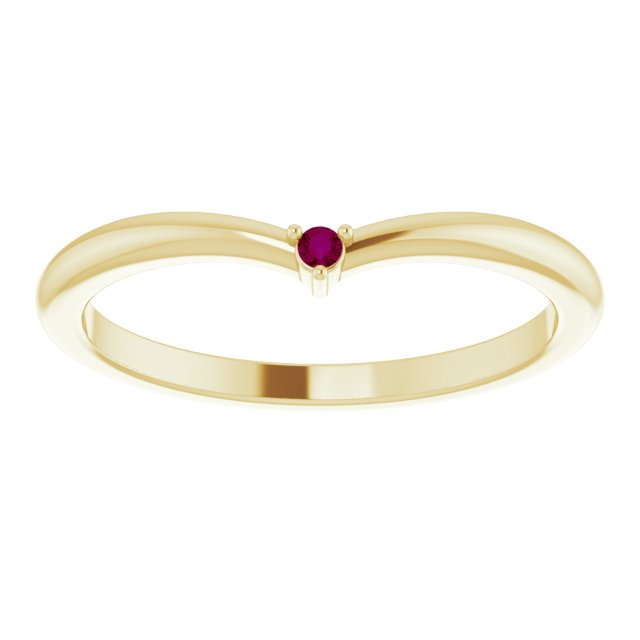 14K Gold Round Natural Rhodolite Garnet Stackable V Ring - Yellow Gold - view 8