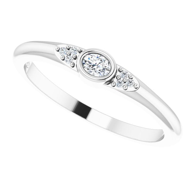 Platinum Oval Natural Diamond Stackable Bezel-Set Ring - view 10