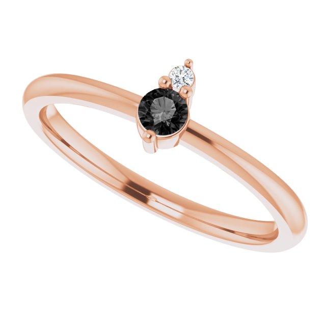 14K Gold Round Natural Black Onyx & Natural Diamond Accented Ring - Rose Gold - view 10