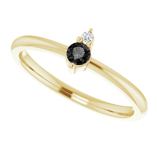 14K Gold Round Natural Black Onyx & Natural Diamond Accented Ring - Yellow Gold - view 10