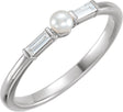 Platinum Cultured White Seed Pearl & Natural Diamond Accented Pearl Ring