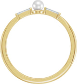 14K Gold Cultured White Seed Pearl & Natural Diamond Accented Pearl Ring - Yellow Gold - view 2