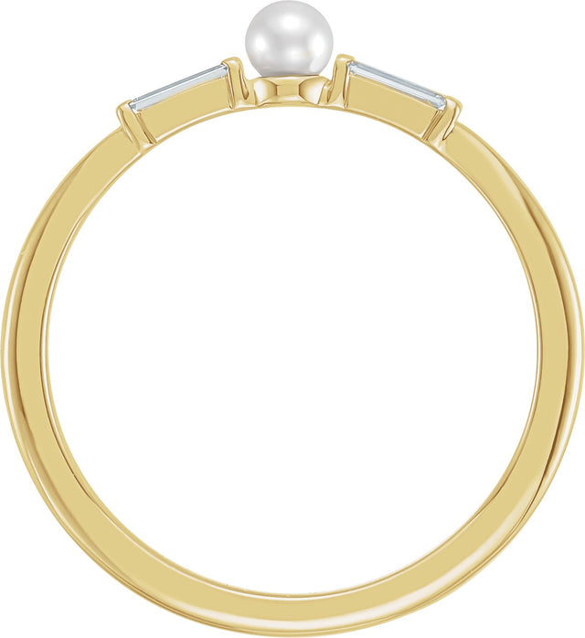 14K Gold Cultured White Seed Pearl & Natural Diamond Accented Pearl Ring - Yellow Gold - view 2