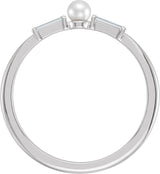 Platinum Cultured White Seed Pearl & Natural Diamond Accented Pearl Ring - view 2
