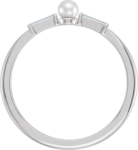 Platinum Cultured White Seed Pearl & Natural Diamond Accented Pearl Ring - view 2