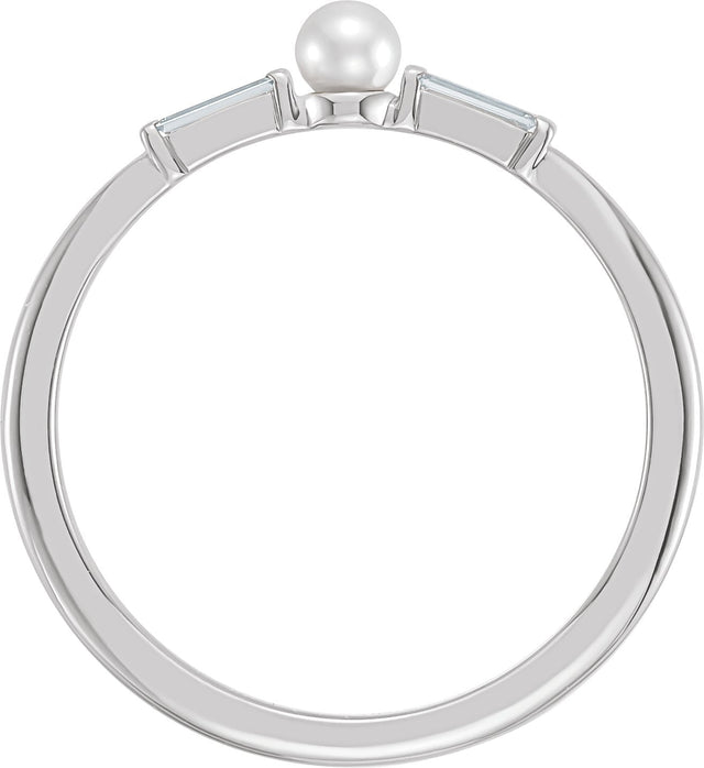 Platinum Cultured White Seed Pearl & Natural Diamond Accented Pearl Ring - view 2