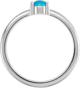 14K Gold Round Natural Turquoise Cabochon Solitaire Ring - White Gold - view 4