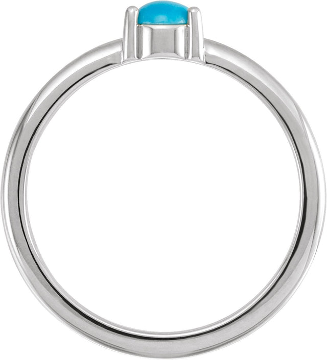 14K Gold Round Natural Turquoise Cabochon Solitaire Ring - White Gold - view 4