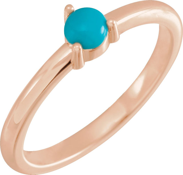 14K Gold Round Natural Turquoise Cabochon Solitaire Ring - Rose Gold - view 3