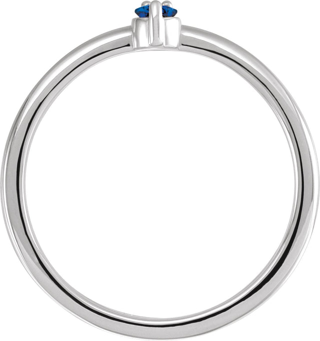 Platinum Round Natural Blue Sapphire & Natural Diamond Accented Ring – 3mm Stones - view 4