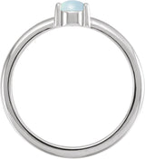 14K Gold Round Natural White Opal Cabochon Solitaire Ring - White Gold - view 4