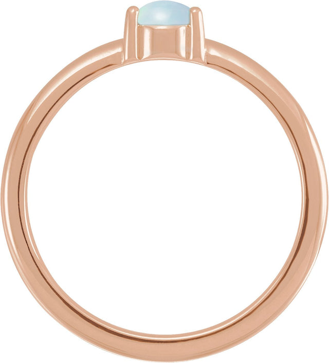 14K Gold Round Natural White Opal Cabochon Solitaire Ring - Rose Gold - view 4