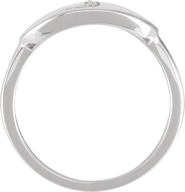 14K Gold Round Natural Diamond Accented Initial Signet Ring - White Gold - view 4