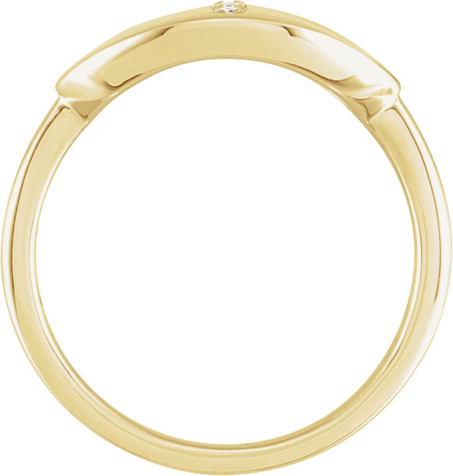14K Gold Round Natural Diamond Accented Initial Signet Ring - Yellow Gold - view 4