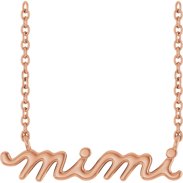 14K Gold Lowercase Script Mimi Necklace - Rose Gold