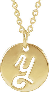 14K Gold Initial Y Script Necklace or Pendant - Yellow Gold - view 3