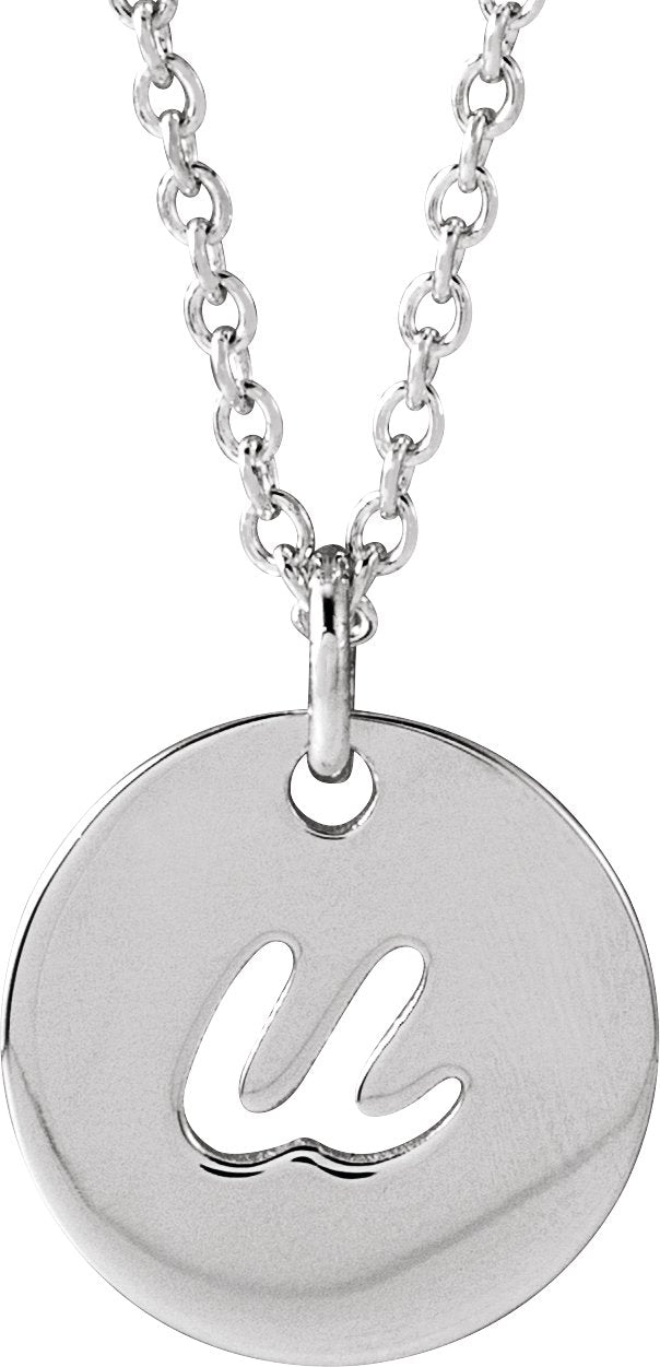 14K Gold Initial U Script Necklace or Pendant - White Gold - view 6
