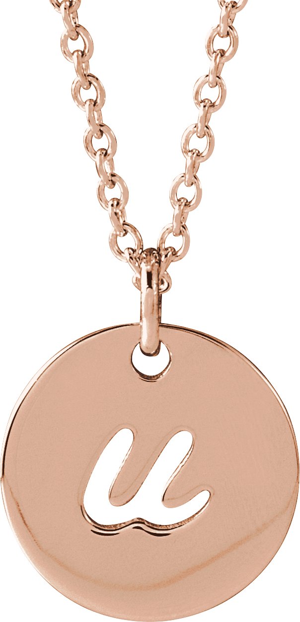 14K Gold Initial U Script Necklace or Pendant - Rose Gold - view 3