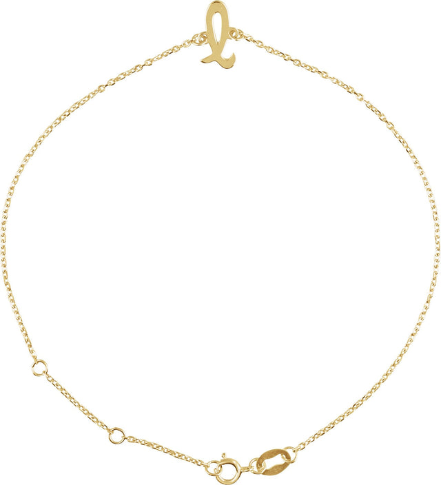 14K Gold Initial L Script Bracelet - Yellow Gold