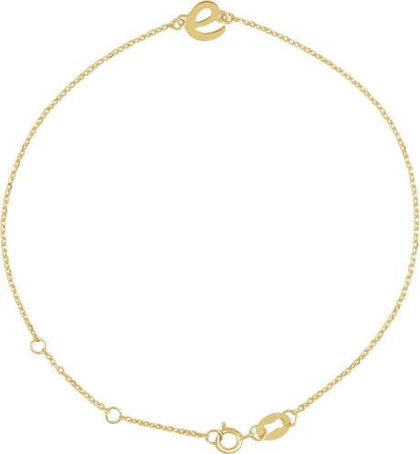 14K Gold Initial E Script Bracelet - Yellow Gold