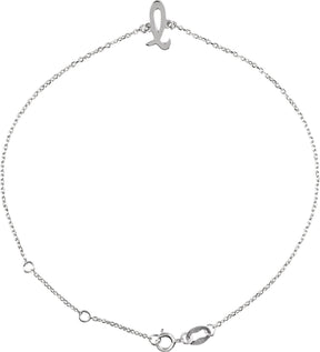 14K Gold Initial L Script Bracelet - White Gold