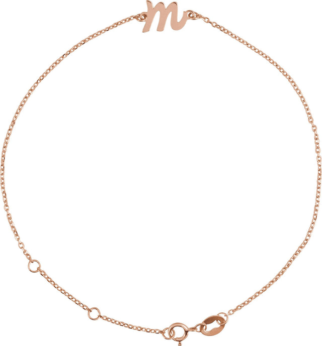 14K Gold Initial M Script Bracelet - Rose Gold