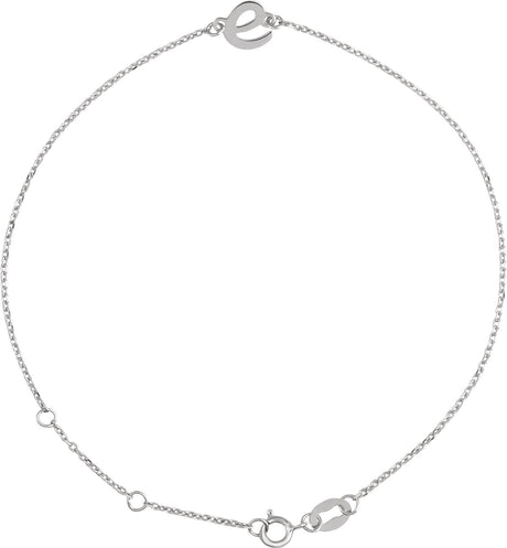 14K Gold Initial E Script Bracelet - White Gold