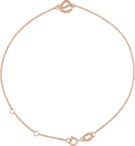14K Gold Initial E Script Bracelet - Rose Gold