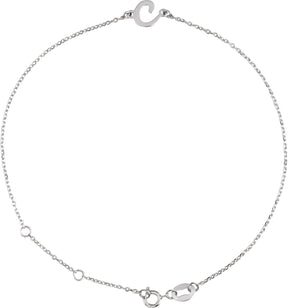 14K Gold Initial C Script Bracelet - White Gold