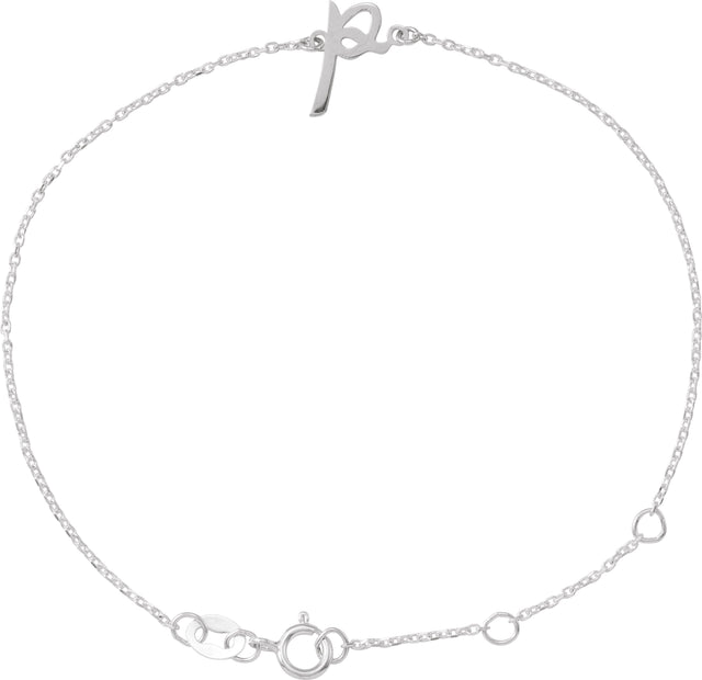 14K Gold Initial P Script Bracelet - White Gold