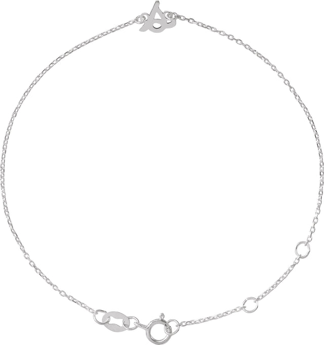14K Gold Initial S Script Bracelet - White Gold