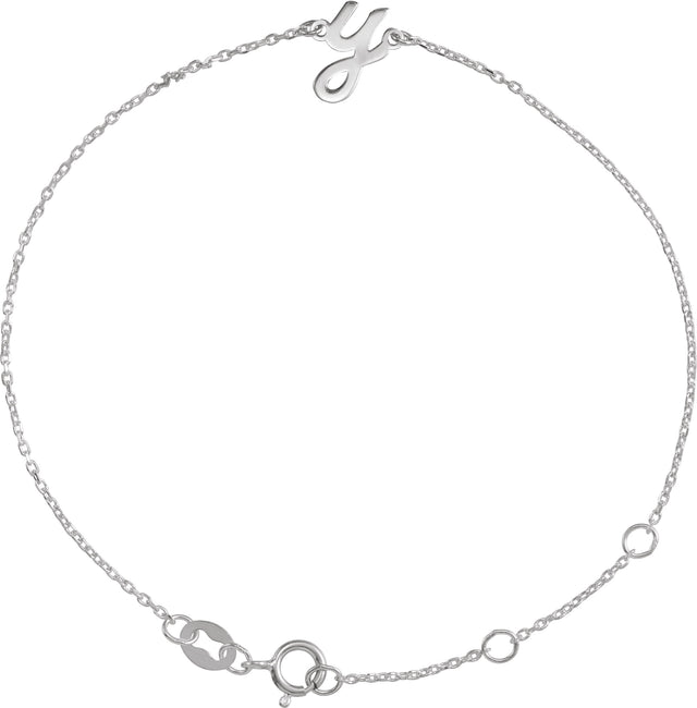14K Gold Initial Y Script Bracelet - White Gold